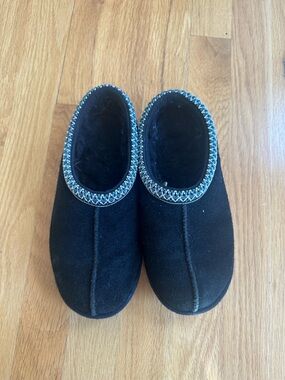 UGG Black Suede Slip-On Slippers with Beaded Trim